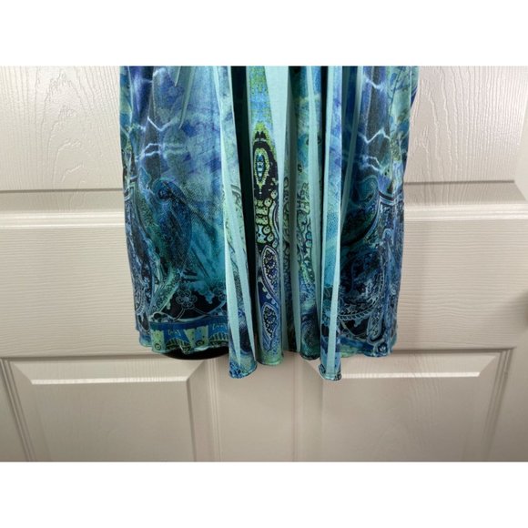 Apt 9 Blouse Women Blue Green Short Sleeve Stretch Smooth Knit Top Size Medium M - Picture 7 of 11